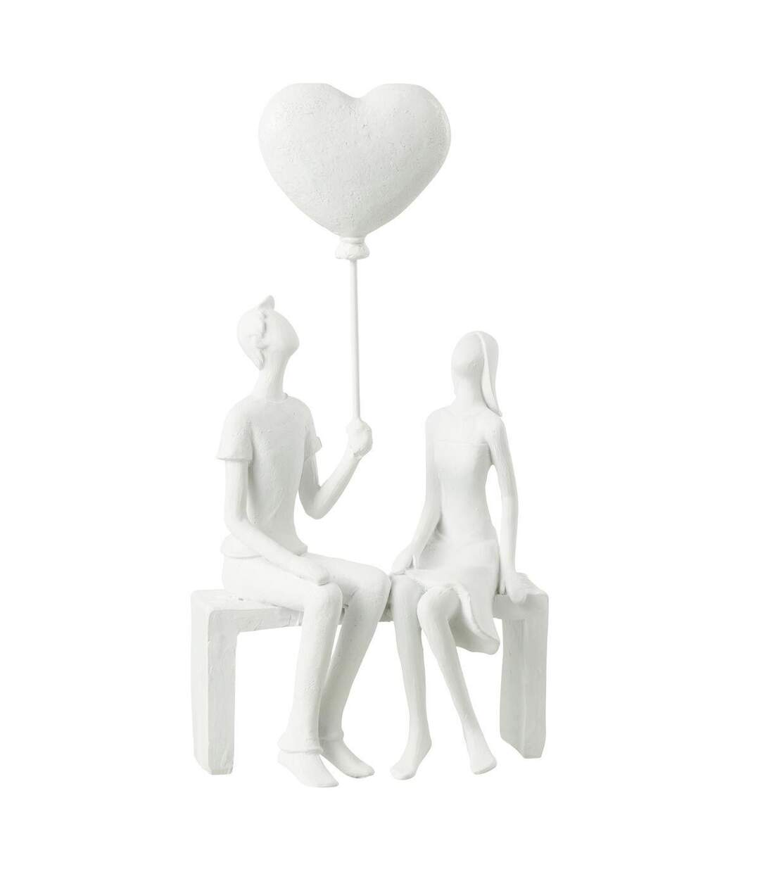 Statuette Déco Couple Assis Ballon 23cm Blanc-1