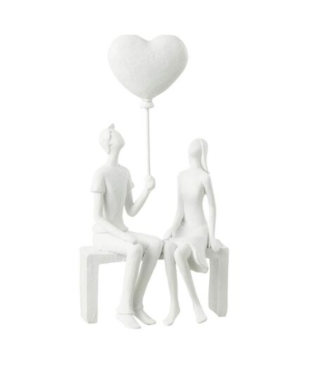 Statuette Déco Couple Assis Ballon 23cm Blanc