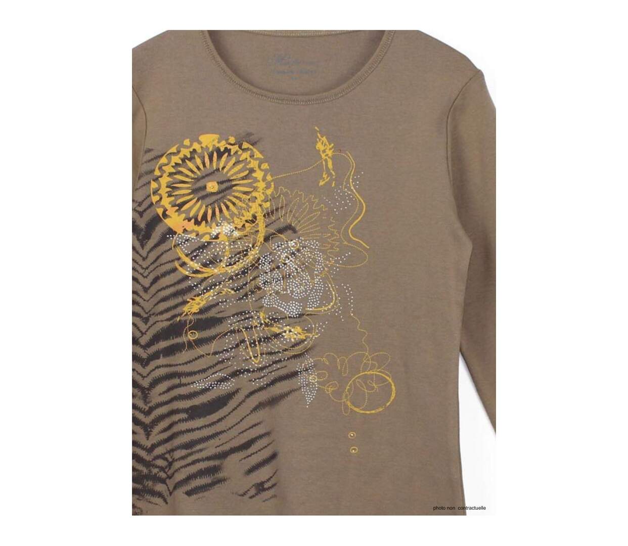 MAYFLOWER CERGY1B - Tee-shirt manches longues beige avec sérigraphie zébrée ethnique-2