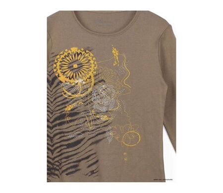MAYFLOWER CERGY1B - Tee-shirt manches longues beige avec sérigraphie zébrée ethnique