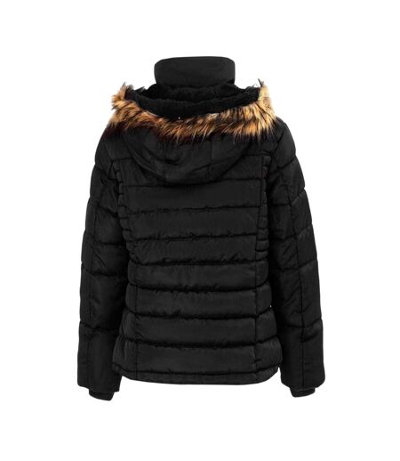 Womens/ladies Faux Fur Detachable Hood Parka Black I Saw It First