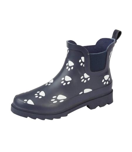 Womens/ladies paw print wellington boots navy blue StormWells