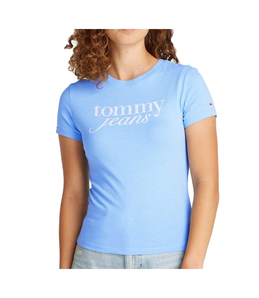 T-shirt bleu/blanc femme tommy hilfiger essential - l-1