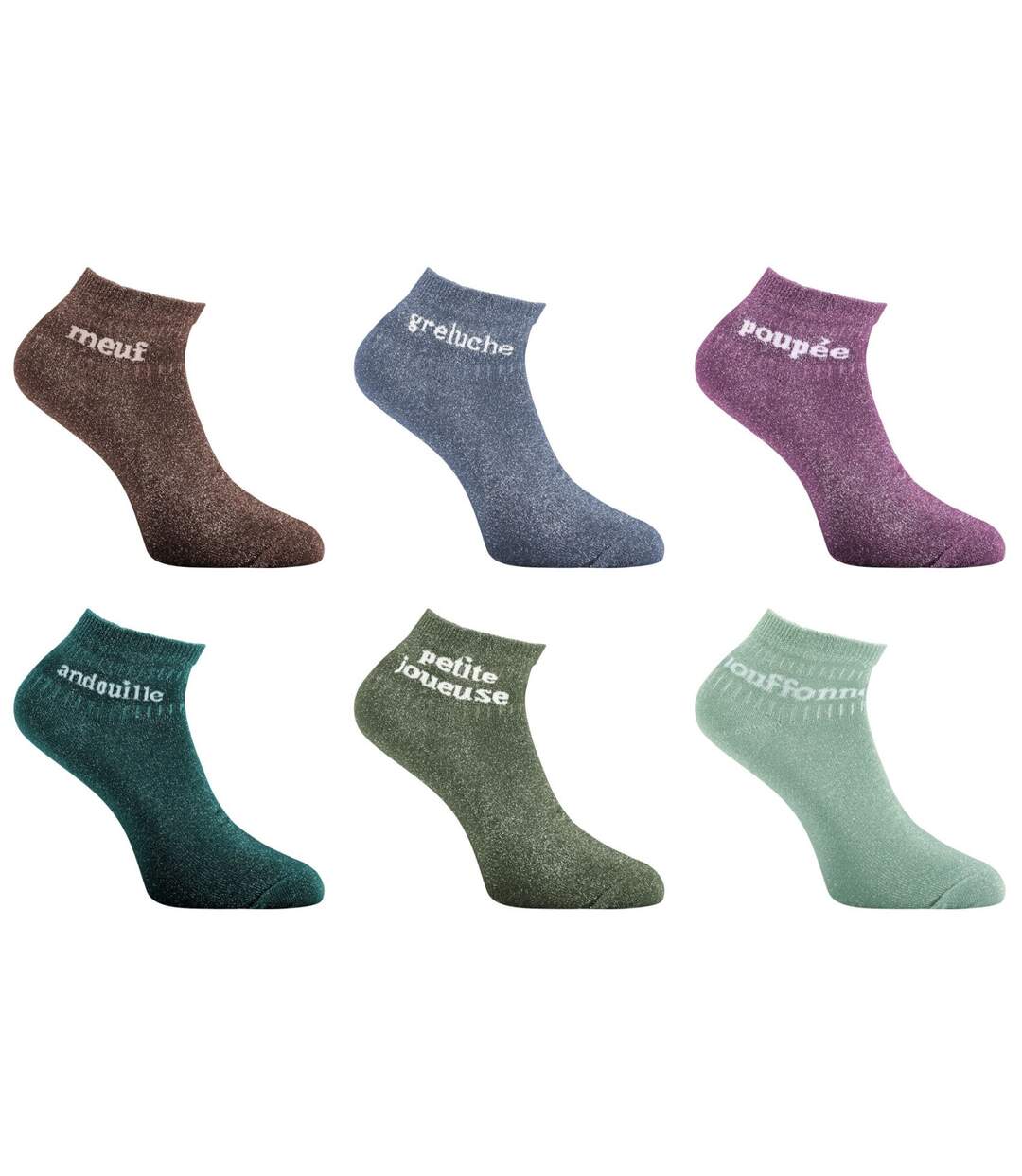 Lot de 6 Paires de chaussettes mi-hautes femme à paillettes Meuf Twinday-1