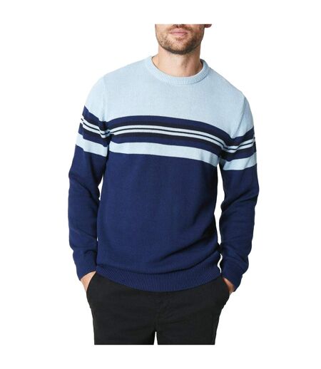 Maine Mens Premium Multi Stripe Crew Neck Sweater (Dark Blue)