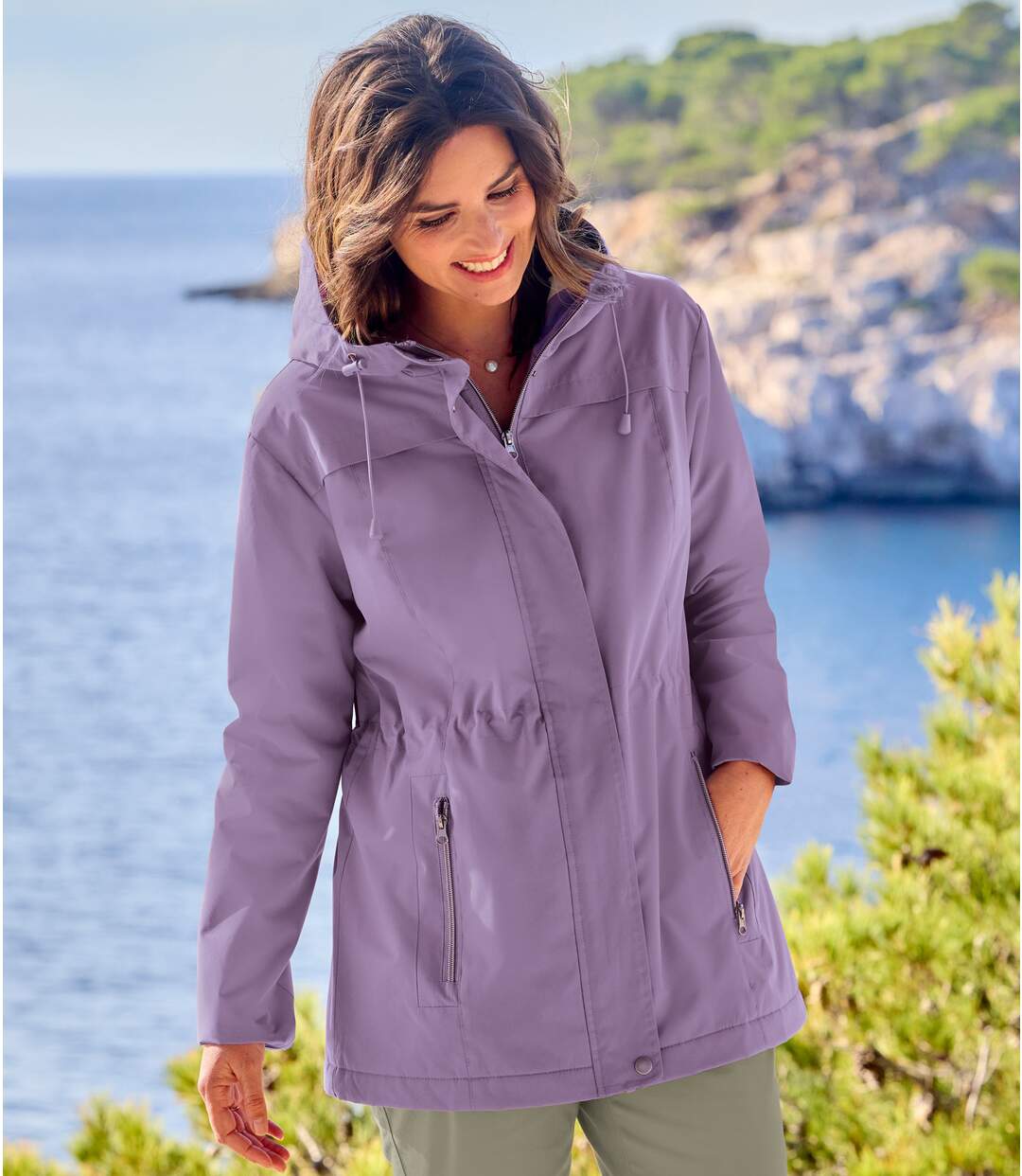 Women's Purple Fleece-lined Hooded Parka - Water-Repellent - Full Zip-4