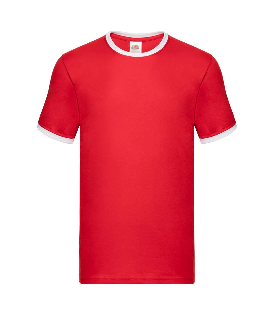 Mens Ringer Contrast T-shirt Red White Fruit Of The Loom-1