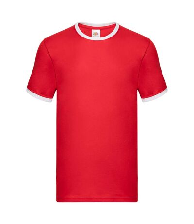 Mens Ringer Contrast T-shirt Red White Fruit Of The Loom