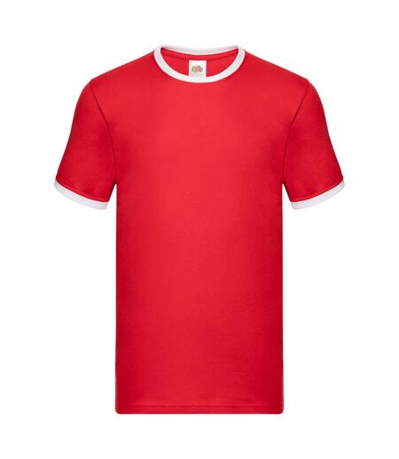 Mens Ringer Contrast T-shirt Red White Fruit Of The Loom