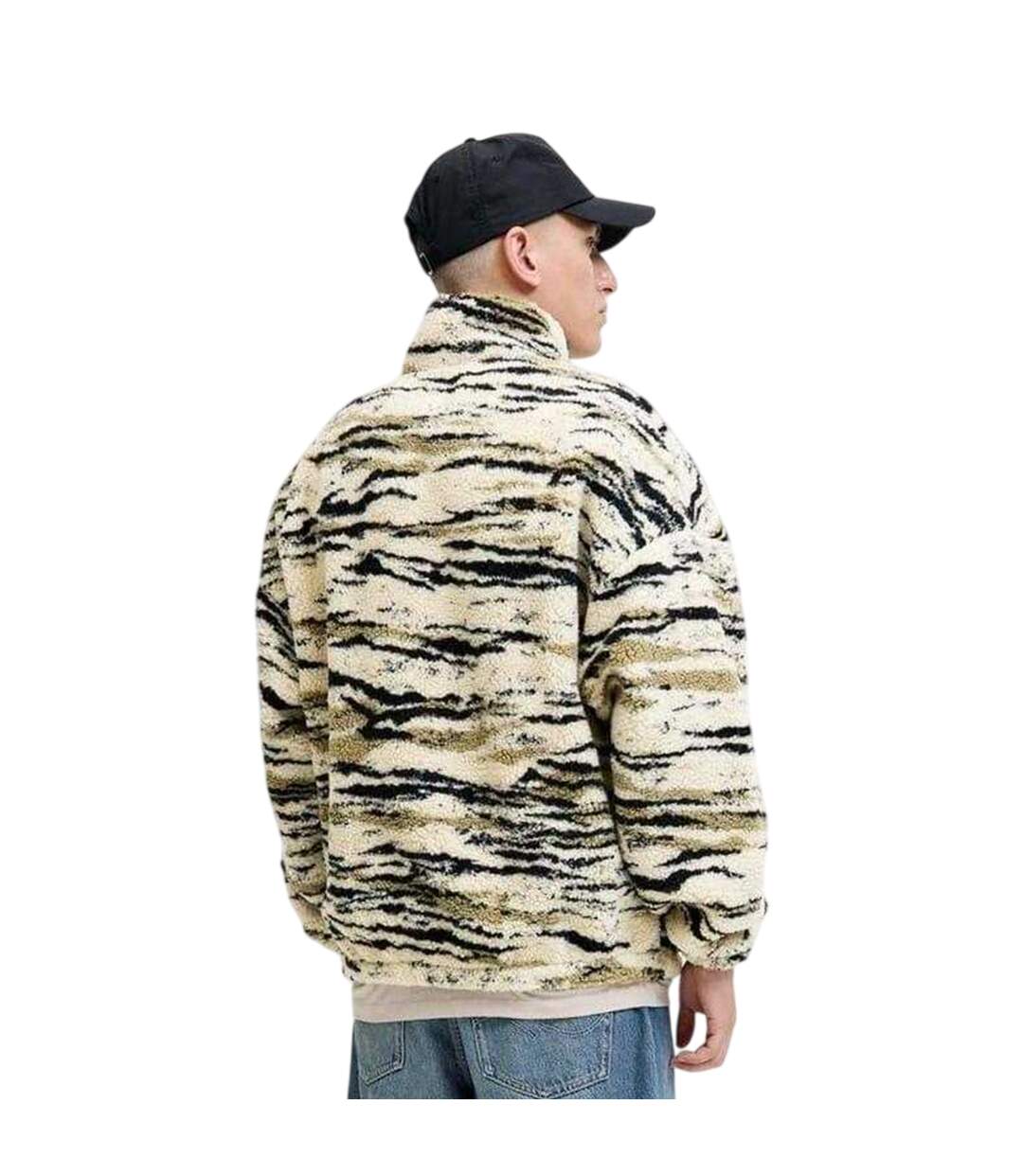 Mens Teddy Fleece Half Zip Sweatshirt Oatmeal Jack And Jones-3