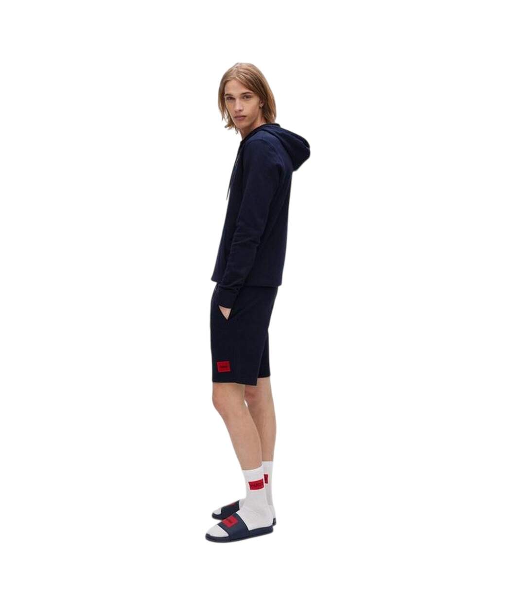 Mens Fleece Sweat Shorts Navy Hugo-4