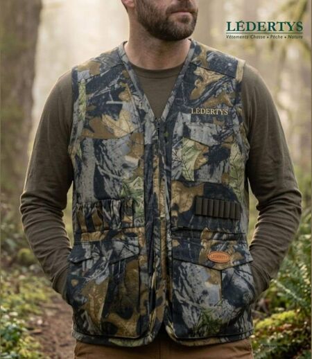 Gilet de Chasse LEDERTYS Forestwood LY0205 – Camouflage, Robustesse et Organisation Maximale