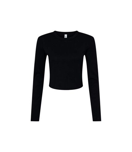 Womens/ladies plain micro-rib long-sleeved crop top solid black Bella + Canvas