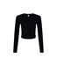 Womens/ladies plain micro-rib long-sleeved crop top solid black Bella + Canvas