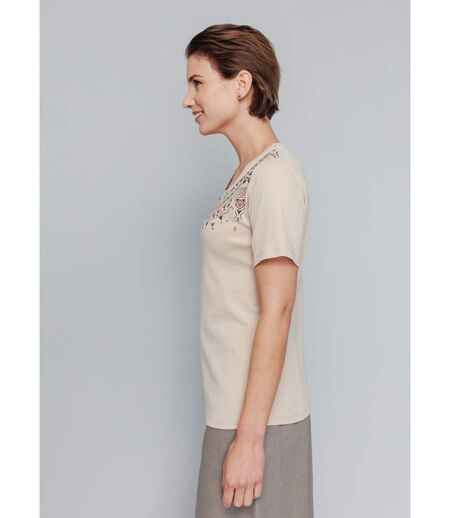 T-shirt manches courtes col motif clouté