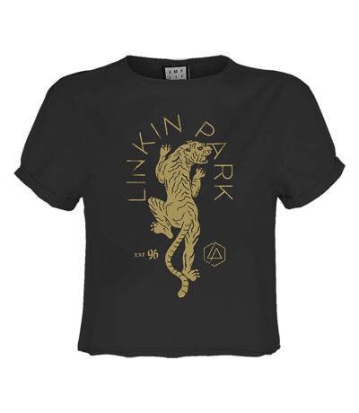 Womens/ladies tiger linkin park crop top charcoal Amplified
