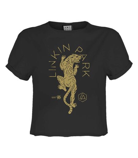 Womens/ladies tiger linkin park crop top charcoal Amplified