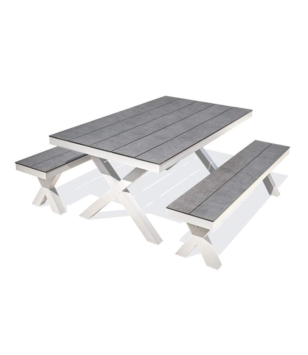 Table de Jardin & 2 Bancs Annecy 175cm Blanc-1