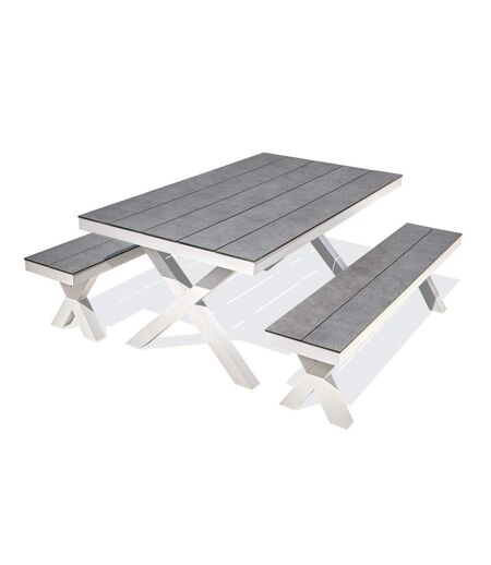 Table de Jardin & 2 Bancs Annecy 175cm Blanc