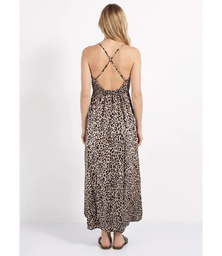 Robe longue sans manches, motif léopard