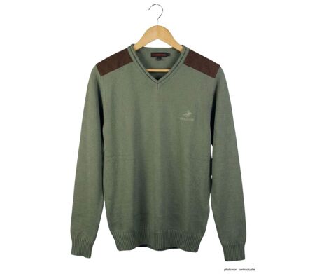 Pull Col V Homme Winchester Panel2 Vert Marine avec Renforts Suédine