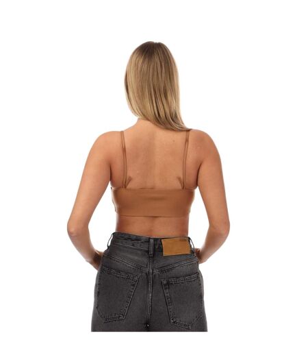 Womens/ladies Sleek Square Neck Crop Top Brown Off White