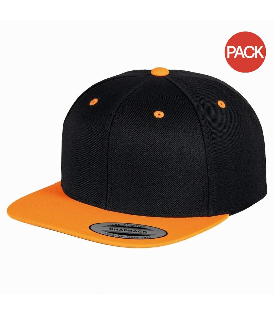 Lot de 2  casquettes ajustables classiques homme noir/orange néon Yupoong-1