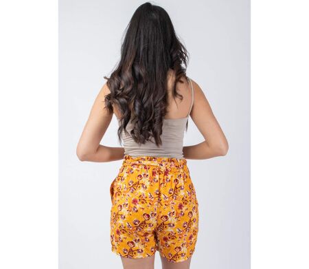 Short de plage CAURY motif fleuri jaune lumineux Coton Du Monde