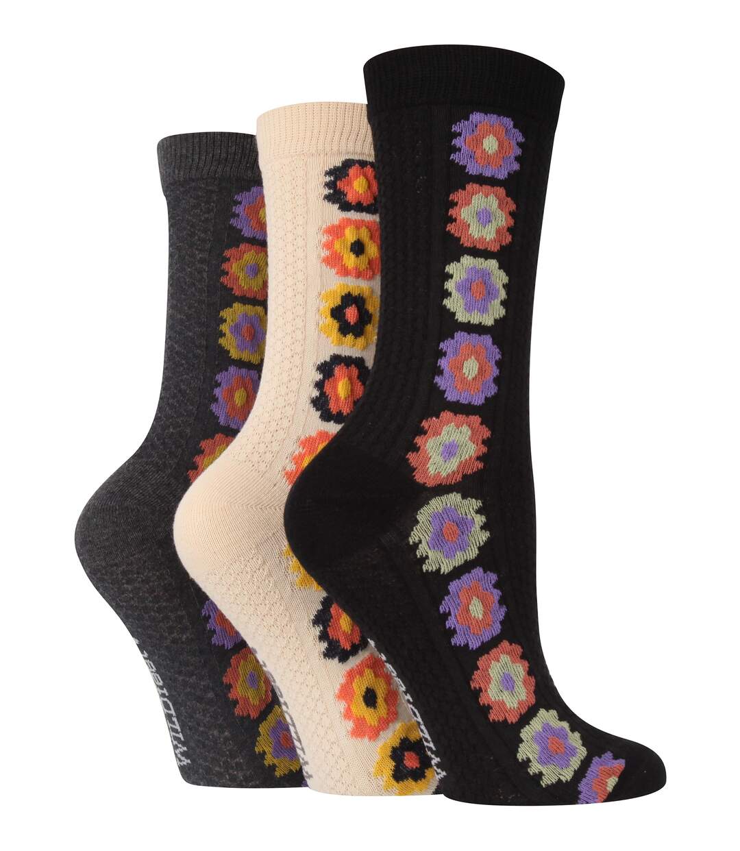 3 paires de chaussettes à motifs riches en coton pour femme