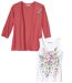 Women's Vest Top & Cardigan Set - Pink White