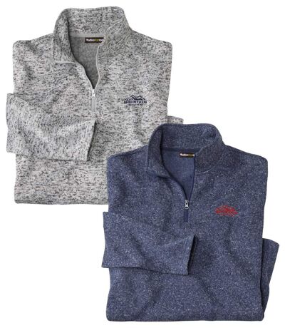Pack of 2 Men's Brushed Fleece Sweatshirts - Mottled Gray Blue