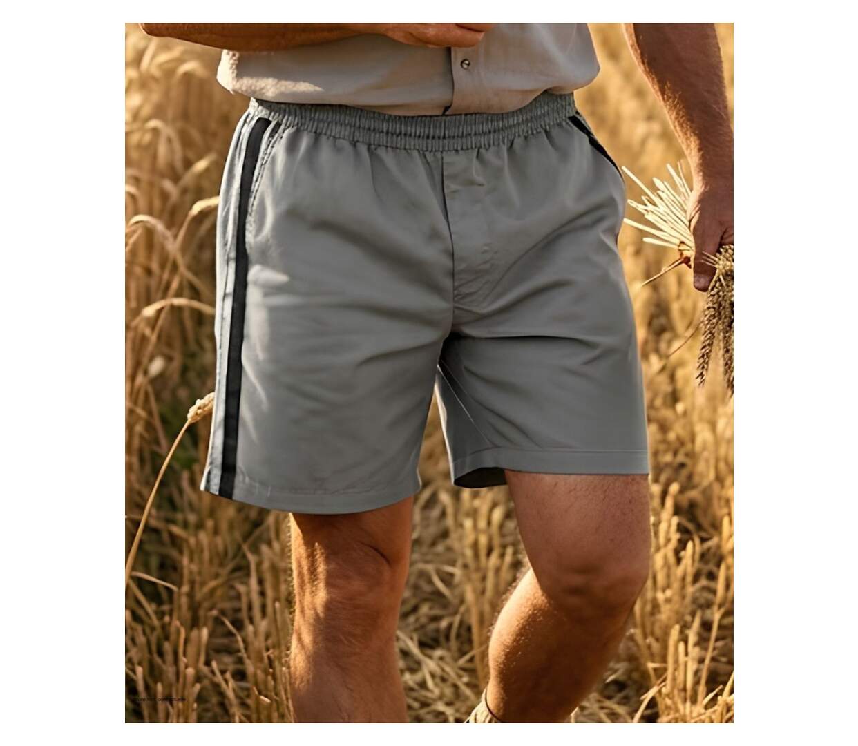 Short homme CHALLENGER 8L gris noir : le short en coton ultra-confortable spécial moisson-1