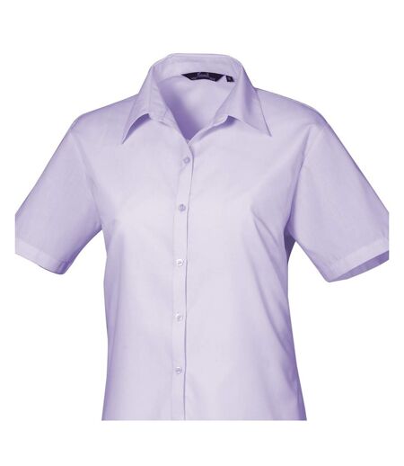 Short Sleeve Poplin Blouse / Plain Work Shirt Lilac Premier