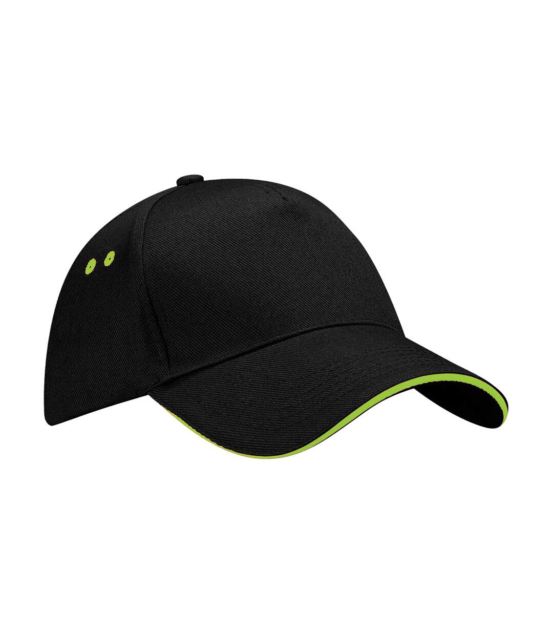 Unisex adult ultimate sandwich peak cap black/lime green Beechfield-1