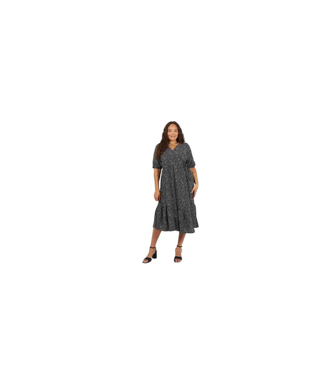 Robe Portefeuille Manches Bouffantes Motif/style Imprimé Léopard Femme Noir Blanc Brave Soul-1