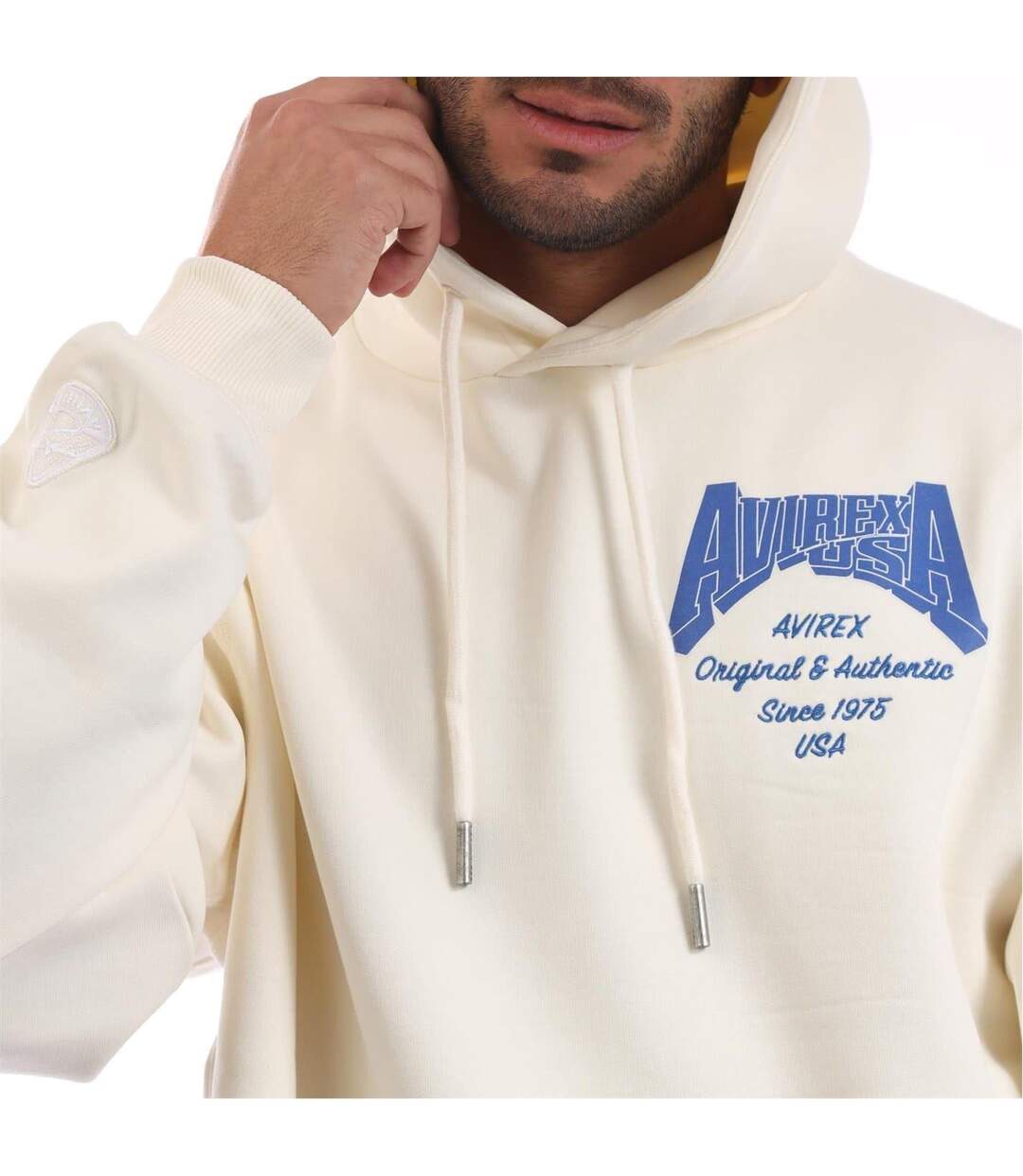 Mens Oakland Relaxed Fit Hoodie Ecru Avirex-4