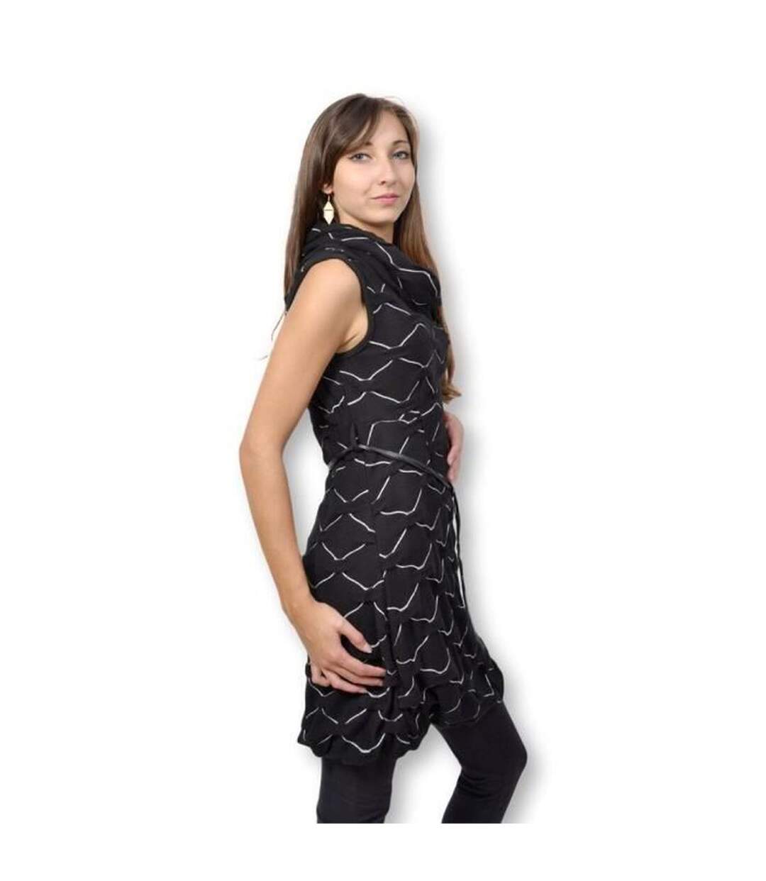 Robe femme sans manche noire col boule-3