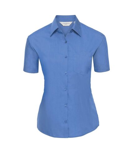 Russell Collection Ladies/Womens Short Sleeve Poly-Cotton Easy Care Poplin Shirt (Corporate Blue)