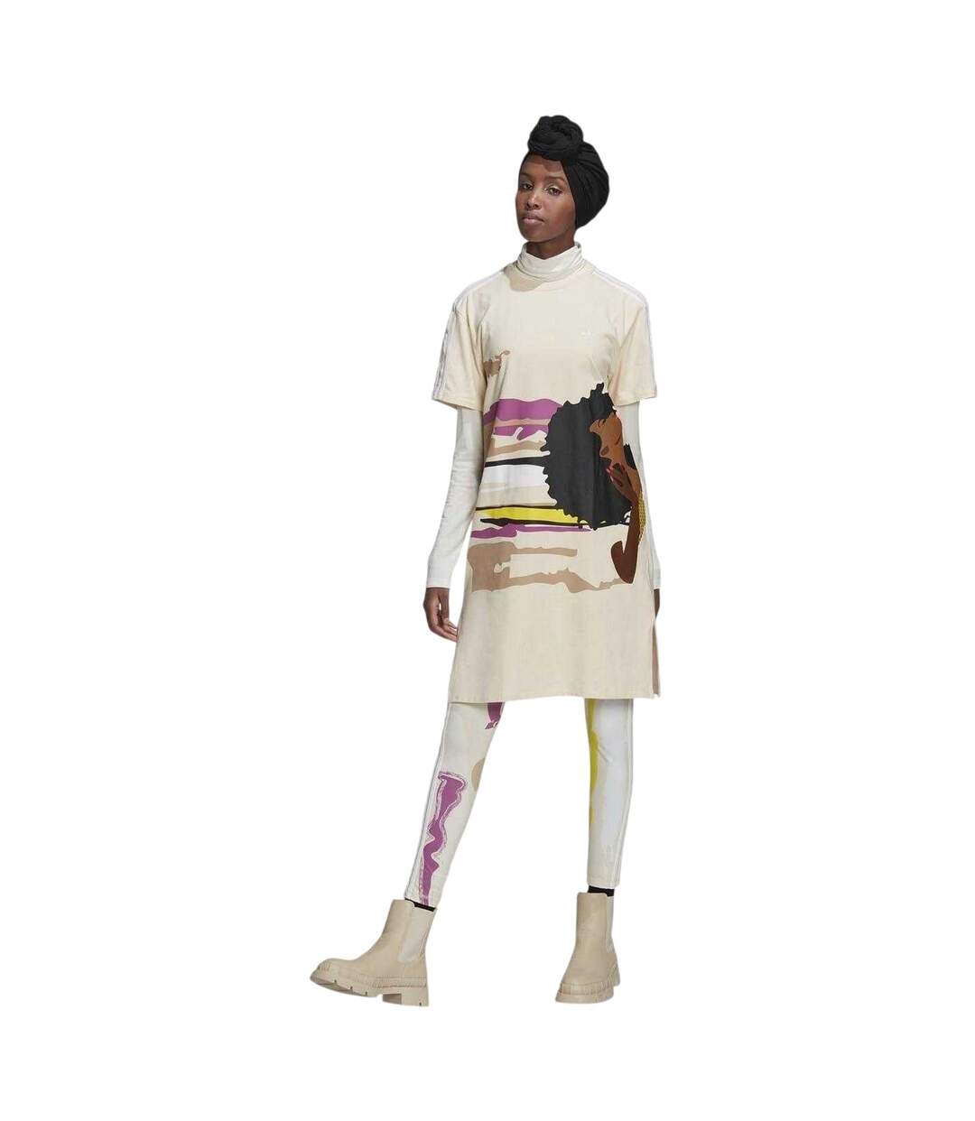 Robe T-shirt Motif/style Imprimé Graphique Femme Beige Adidas-4