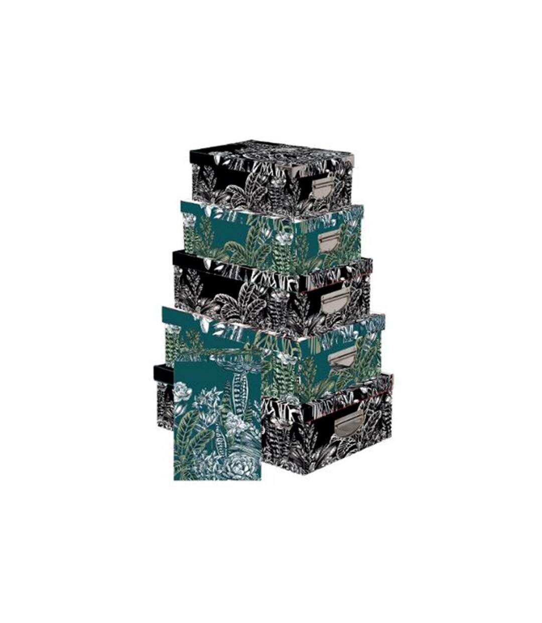 Lot de 6 Boîtes de Rangement Black Floral 48cm Noir & Vert-1