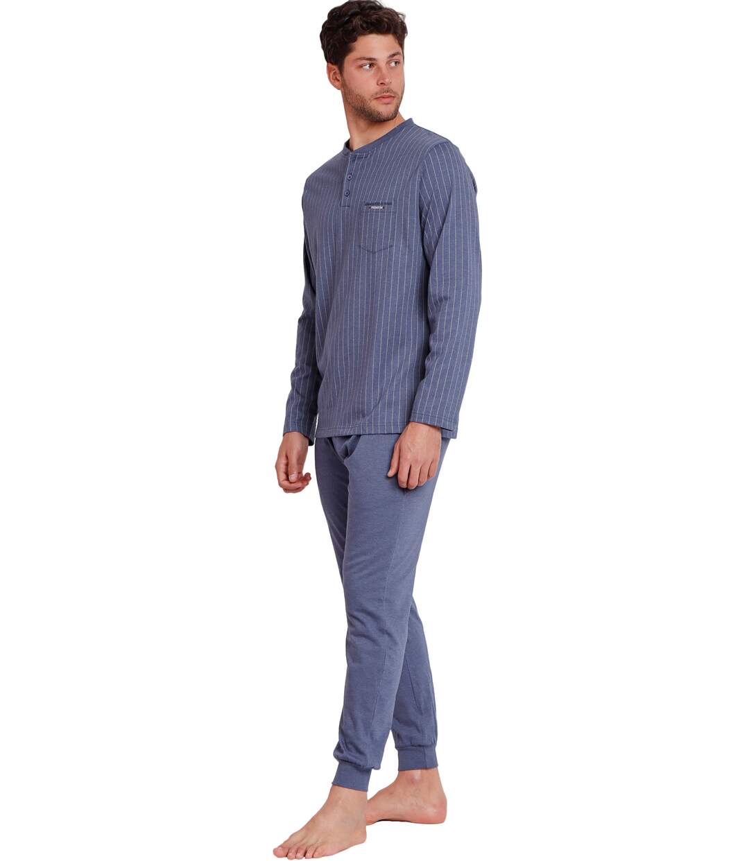 Pyjama tenue d'intérieur pantalon polo manches longues Blue Premium Admas-2