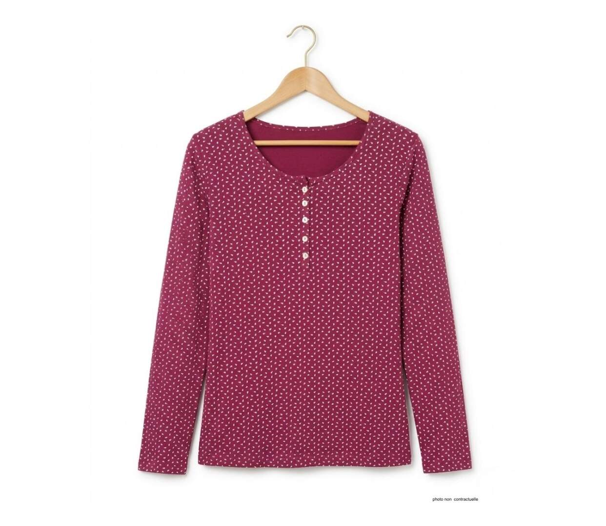 MAYFLOWER NOBEL2 : Tee-shirt manches longues fuchsia imprimé avec col boutonné-2