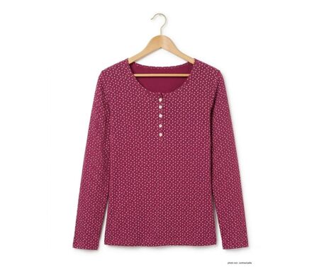 MAYFLOWER NOBEL2 : Tee-shirt manches longues fuchsia imprimé avec col boutonné