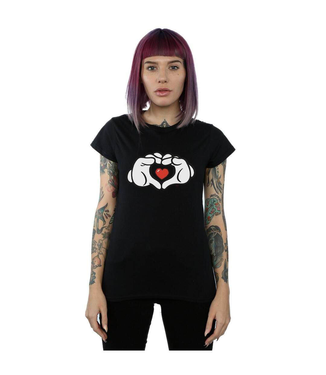 Disney T-shirt en coton Femmes/Ladies Mickey Mouse Heart Hands (Noir) - UTBI32107-2