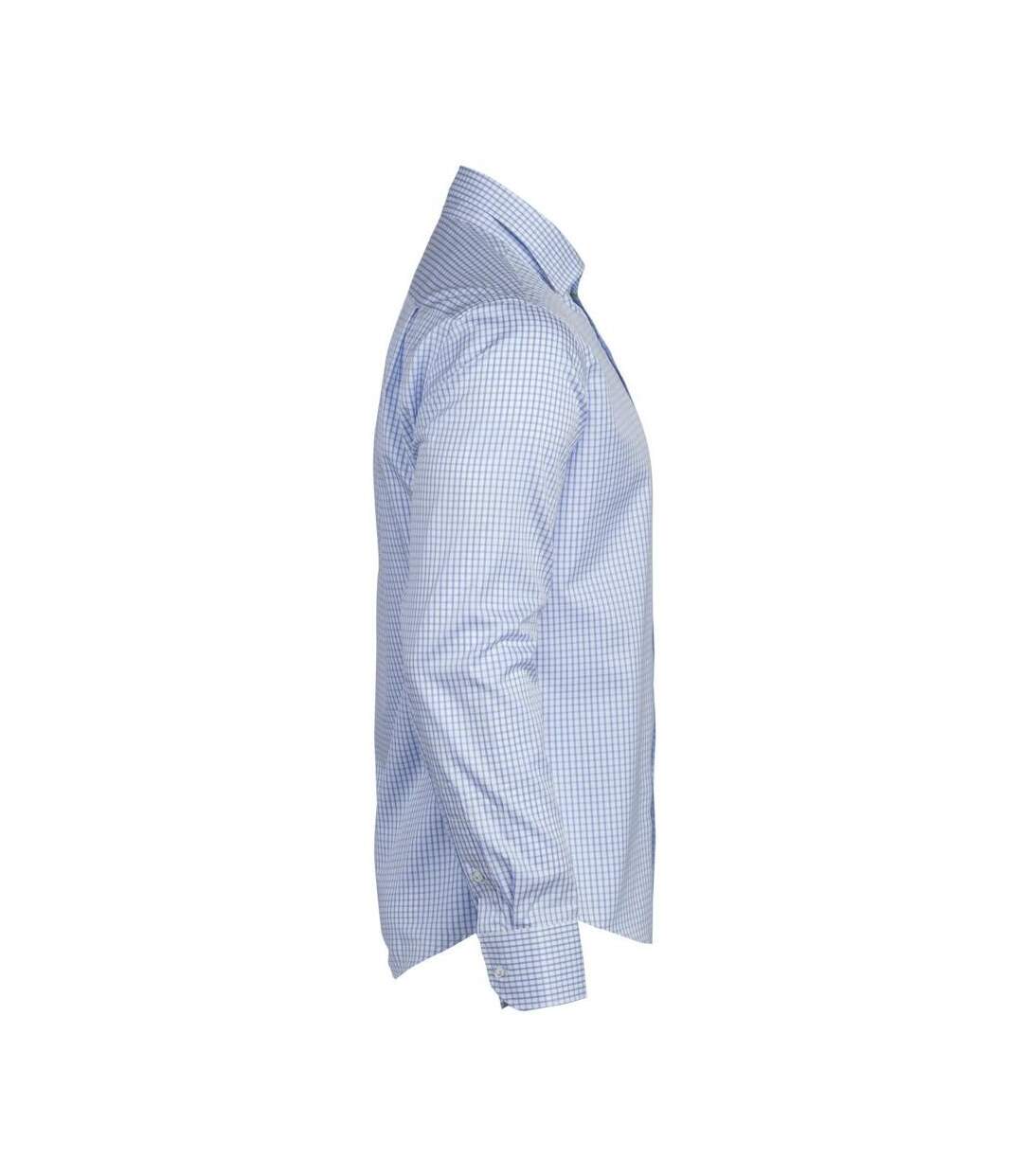 Mens Tribeca Checked Formal Shirt Light Blue James Harvest-4
