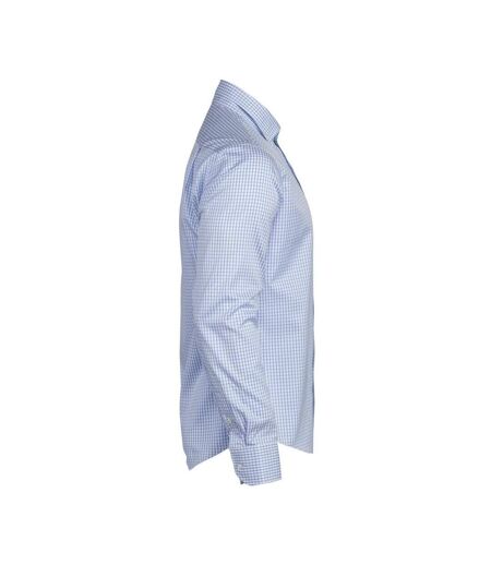 Mens Tribeca Checked Formal Shirt Light Blue James Harvest