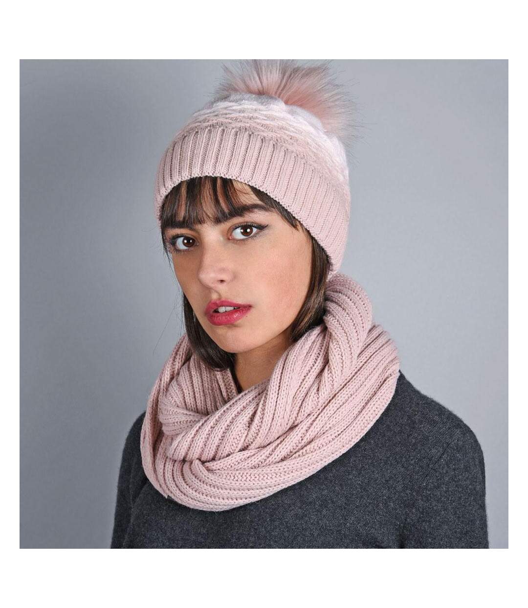 Snood et bonnet Optima - Couleur - Rose - Fabriqué en europe