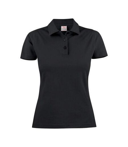 Womens/ladies Surf Light Melange Polo Shirt Black Printer