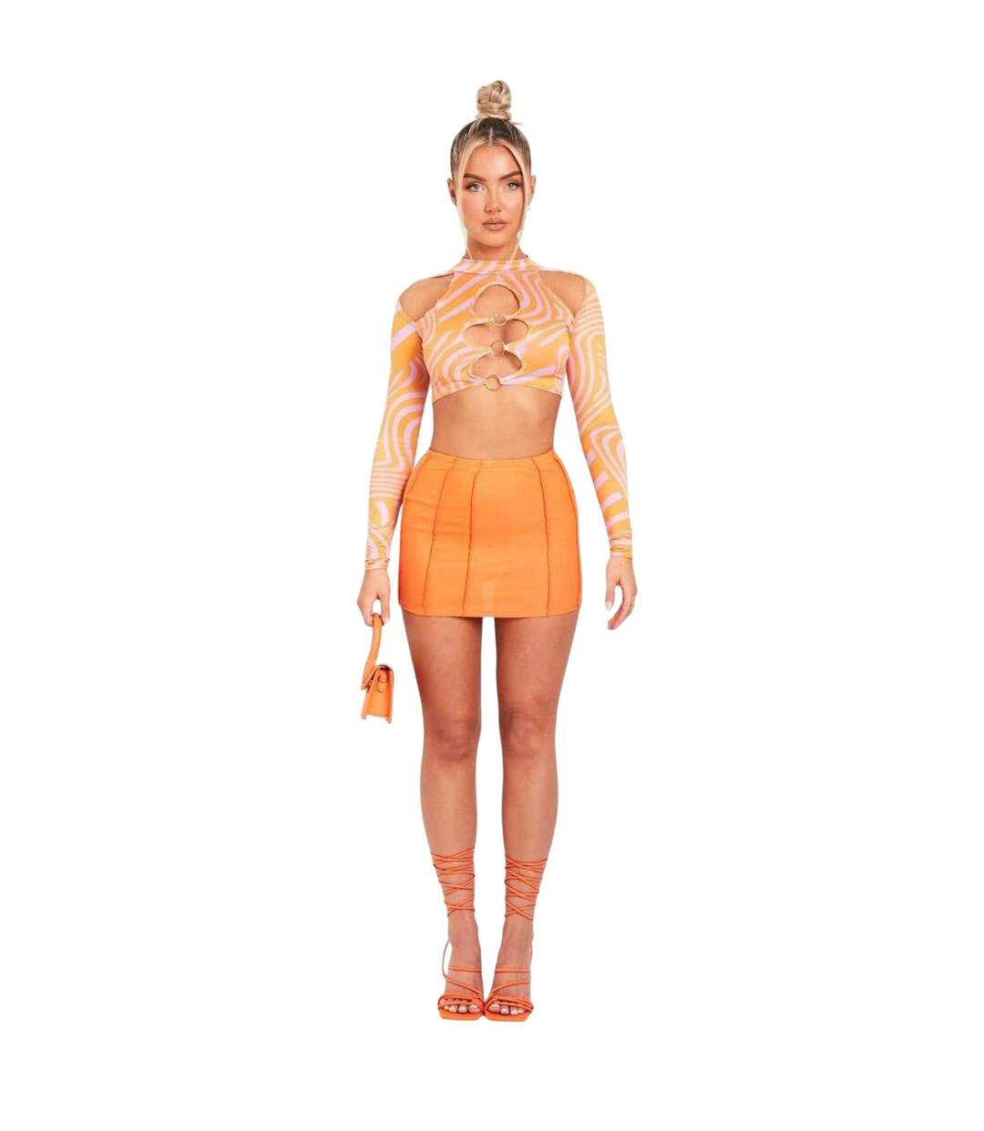 Haut Court Manches Longues Motif/style Découpé Femme Rose Imprimé Missy Empire-1