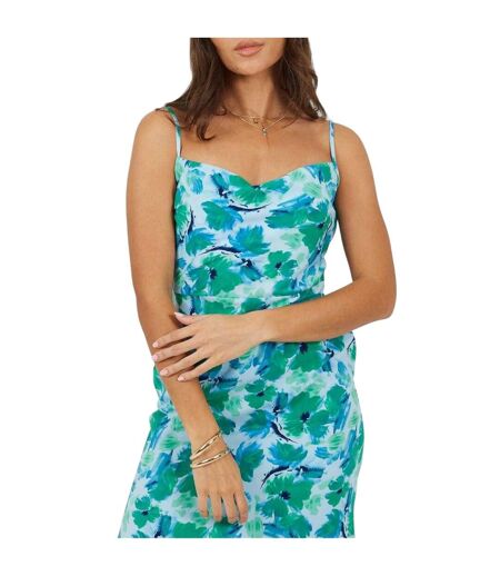 Robe Mi-longue Bretelles Fines Motif/style Floral Femme Vert Bleu Brave Soul